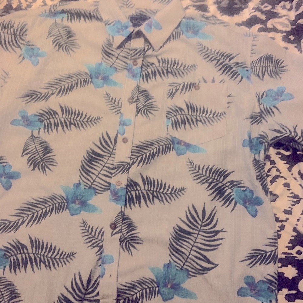 Nob Hill Mens XXL Tropical Hibiscus Palm Print Short Sleeve Button Down Shirt
